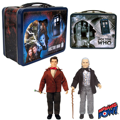 Bif Bang Pow 8" Retro Figures First Doctor & Eleventh Doctor in SDCC Convention Exclusive 50th Anniversary Tin Totes.