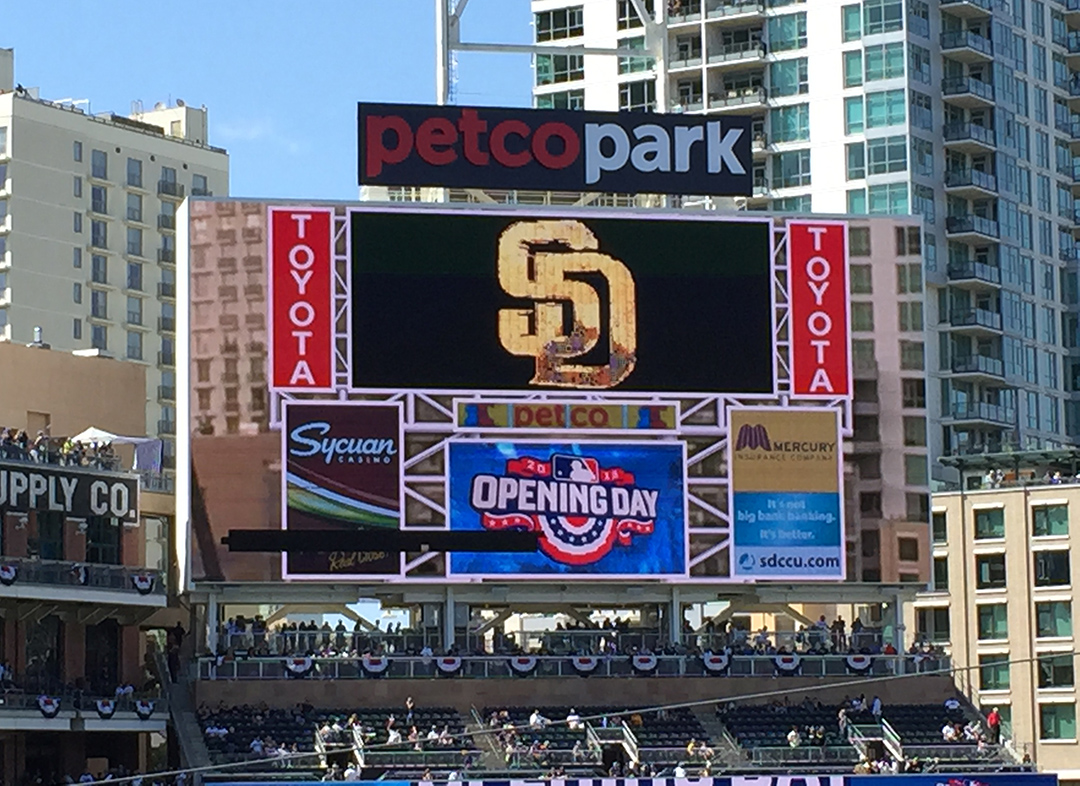 The new scoreboard in camoflauge with an image of the old scoreboard area. Let's show some movies on this thing!