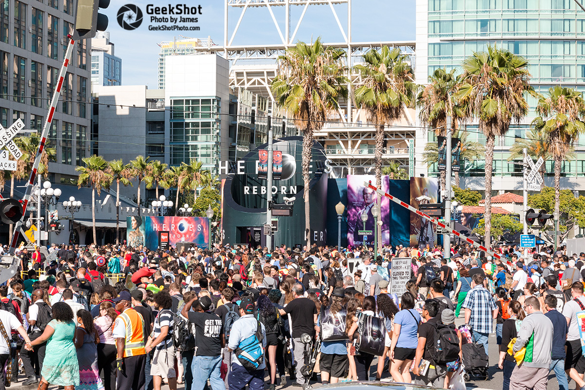 SDCC 2015 - gaslamp quarter district crowd street petco park stadium heroes reborn tin fish