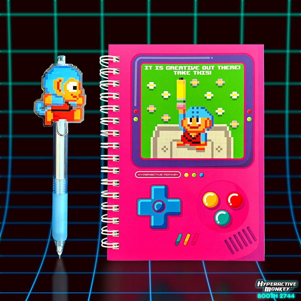 8-bit Kung Fu Monkey mini journal and ballpoint pen