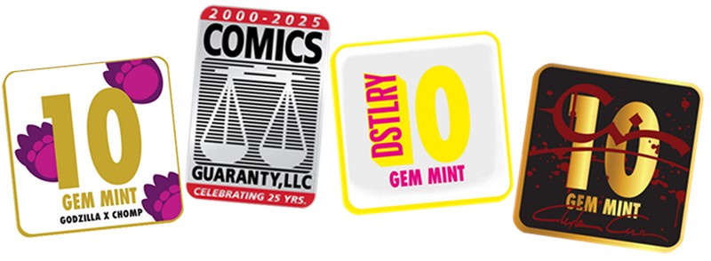 CGC Exclusive Pins - Abominable Toys Chomp x Godzilla Gem Mint 10 Pin, the Submit & Snag Legacy Logo, DSTLRY Gem Mint 10 Pin