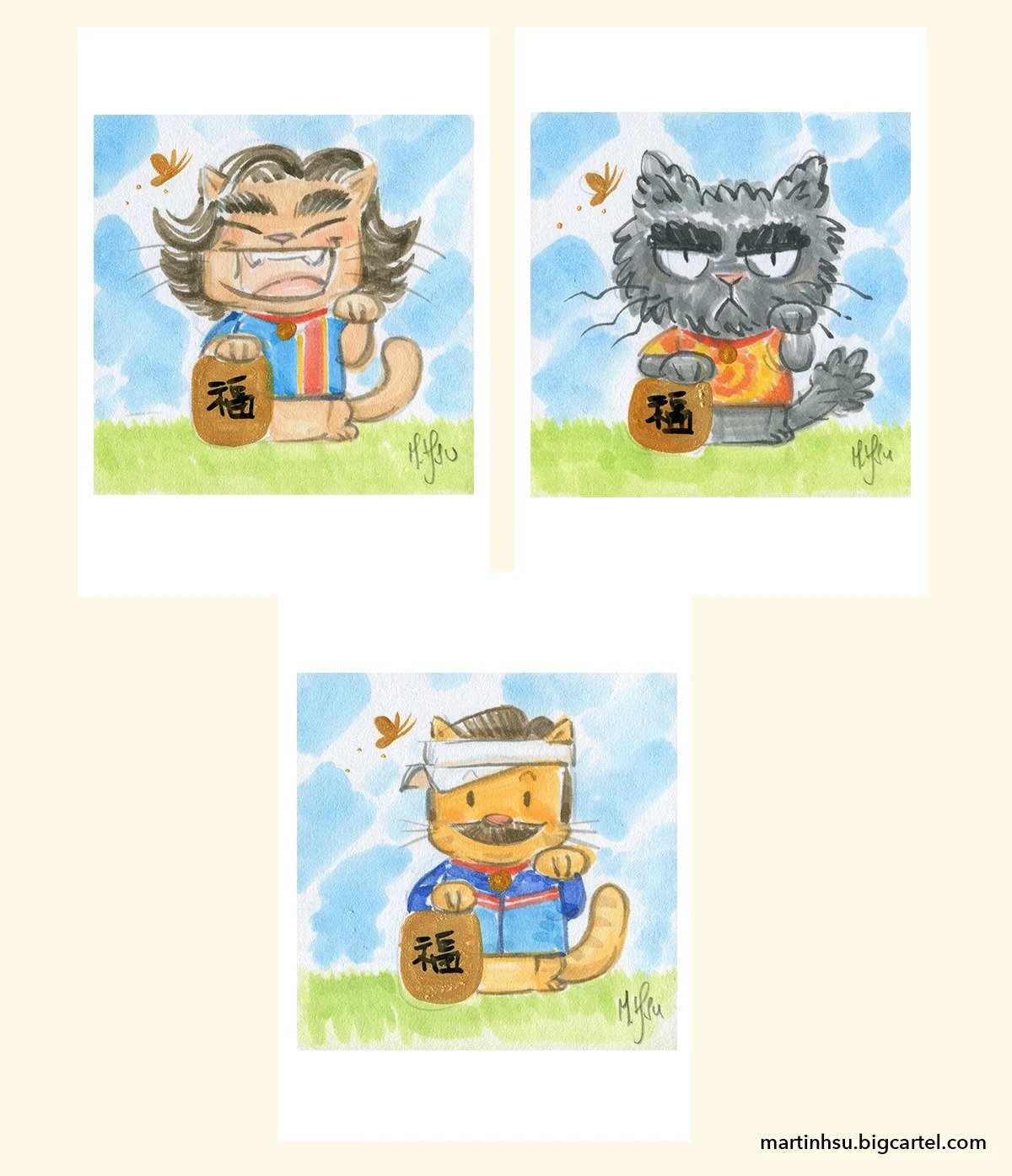 “Good Luck Cats” - 5x7″ prints set of 3 (Dani, Roy, Ted)
