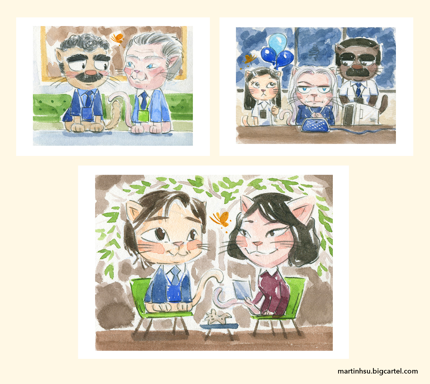 Severance Cats: Cobel, Milchick, & Miss Huang - 3-Piece Prints Set