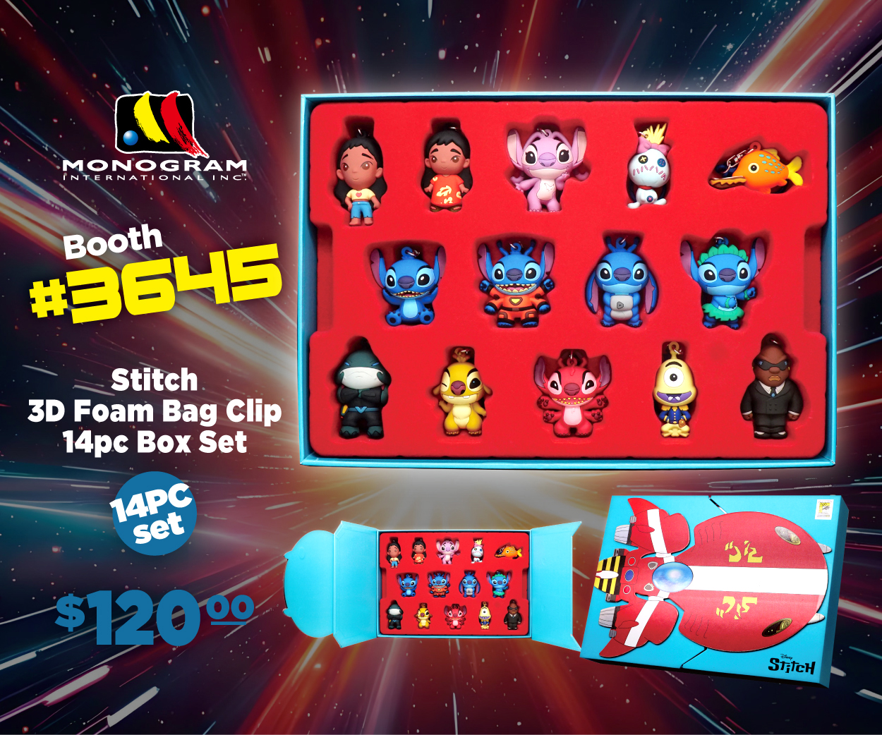 Disney Stitch 3D Foam Bag Clip Box Set