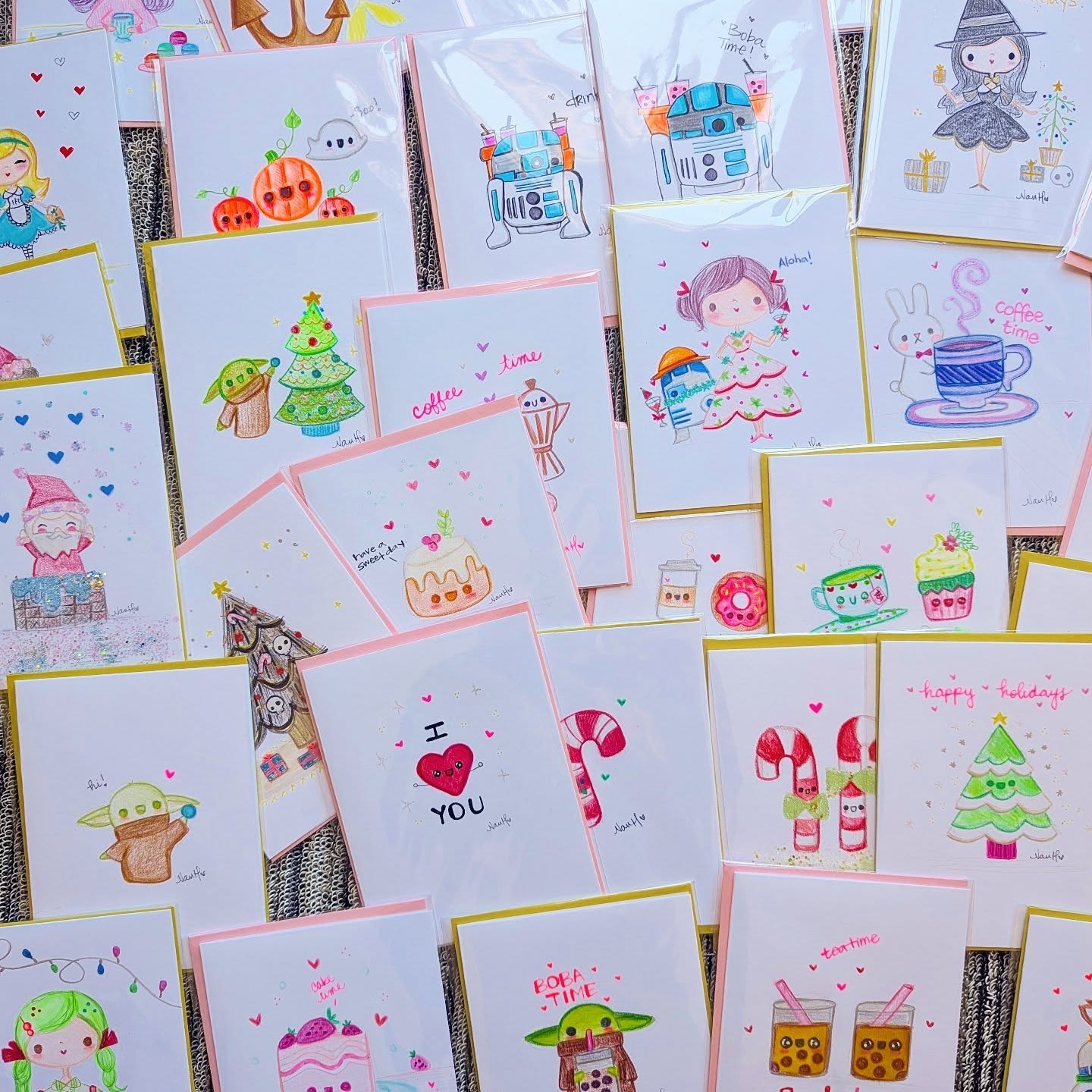 Hand Drawn Doodles Greeting Cards